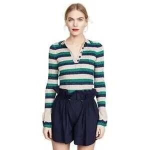 BAUM UND PFERDGARTEN Cliantha Polo Knit Top Size 4 Metallic Striped L/S Sweater